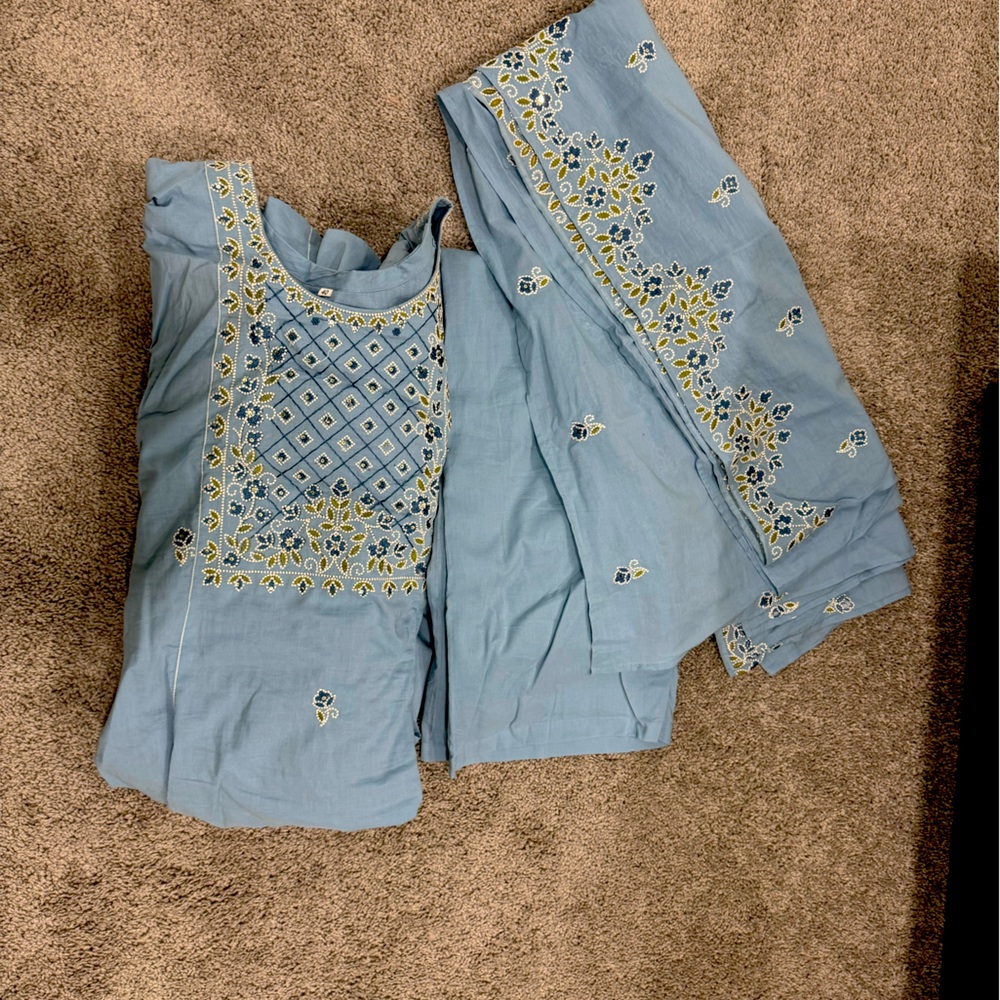Cotton frok suit with plazo & embroidered dupatta